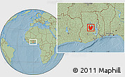 Savanna Style Location Map of Atebubu, hill shading