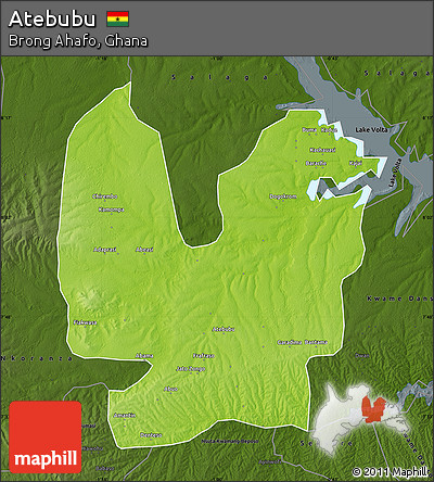 Physical Map of Atebubu, darken