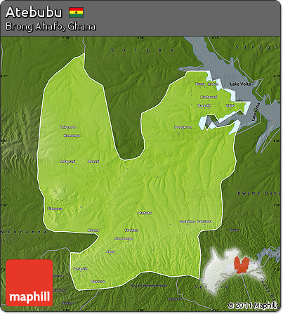 Physical Map of Atebubu, darken