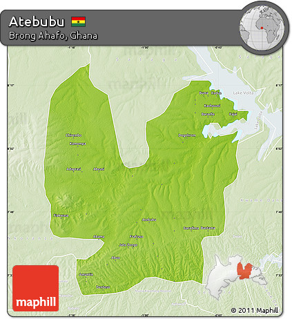 Physical Map of Atebubu, lighten