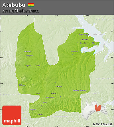 Physical Map of Atebubu, lighten