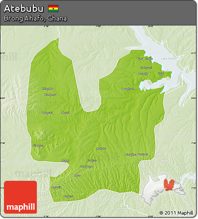 Physical Map of Atebubu, lighten