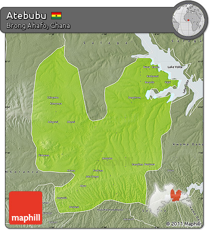 Physical Map of Atebubu, semi-desaturated