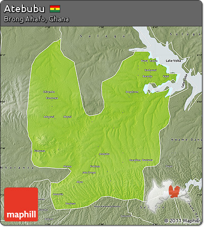 Physical Map of Atebubu, semi-desaturated