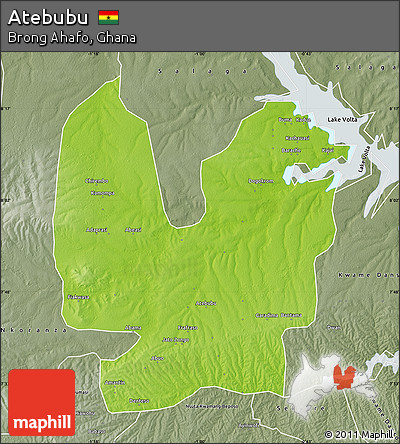 Physical Map of Atebubu, semi-desaturated