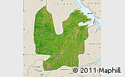 Satellite Map of Atebubu, shaded relief outside