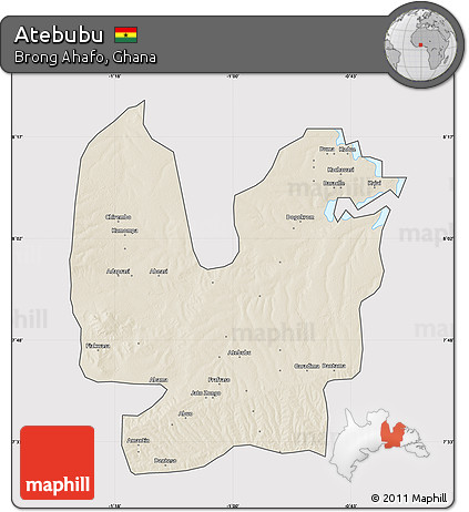 Shaded Relief Map of Atebubu, cropped outside