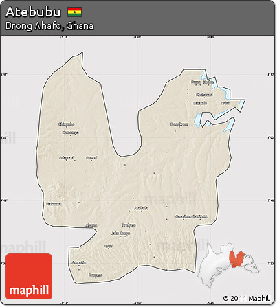 Shaded Relief Map of Atebubu, cropped outside