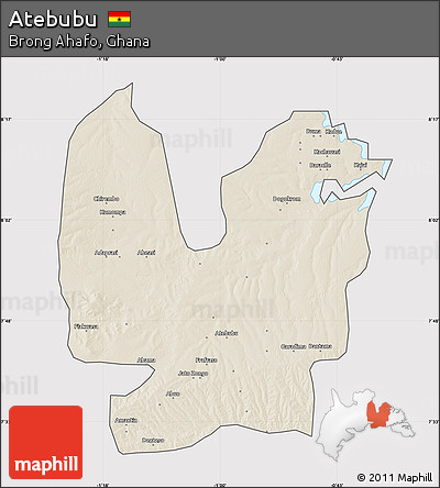Shaded Relief Map of Atebubu, cropped outside