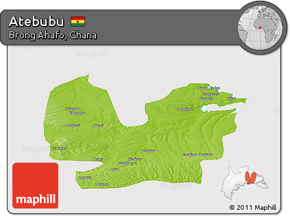 Physical Panoramic Map of Atebubu, cropped outside