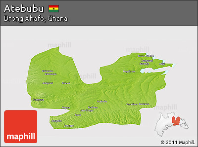 Physical Panoramic Map of Atebubu, cropped outside