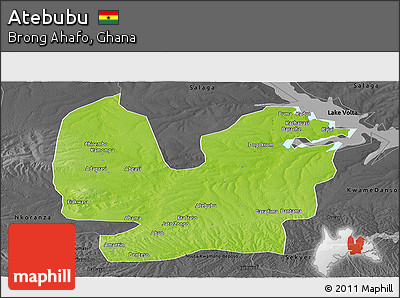 Physical Panoramic Map of Atebubu, darken, desaturated