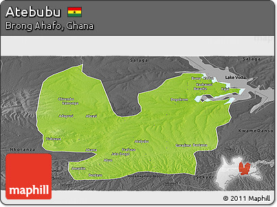 Physical Panoramic Map of Atebubu, darken, desaturated
