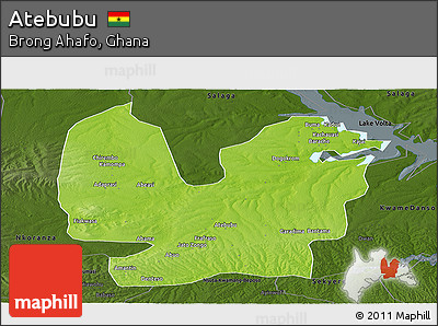 Physical Panoramic Map of Atebubu, darken