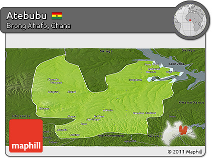 Physical Panoramic Map of Atebubu, darken