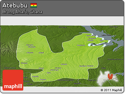 Physical Panoramic Map of Atebubu, darken