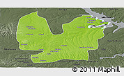Physical Panoramic Map of Atebubu, darken, semi-desaturated