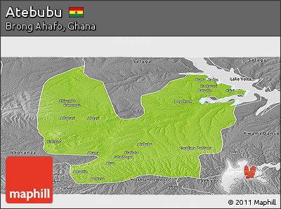 Physical Panoramic Map of Atebubu, desaturated