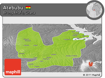 Physical Panoramic Map of Atebubu, desaturated