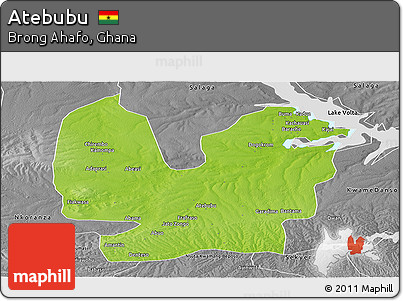Physical Panoramic Map of Atebubu, desaturated