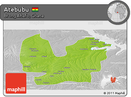 Physical Panoramic Map of Atebubu, lighten, desaturated