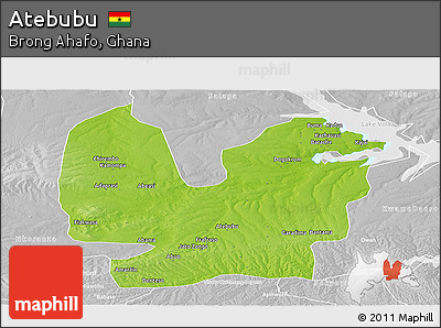 Physical Panoramic Map of Atebubu, lighten, desaturated