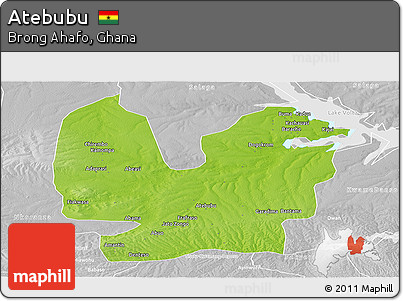 Physical Panoramic Map of Atebubu, lighten, desaturated