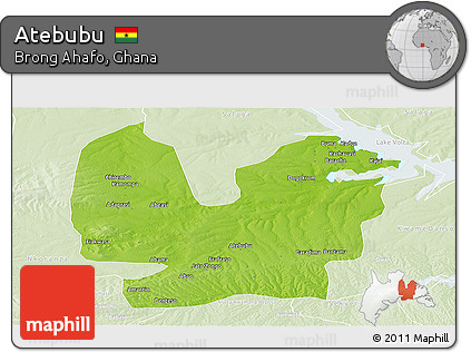 Physical Panoramic Map of Atebubu, lighten