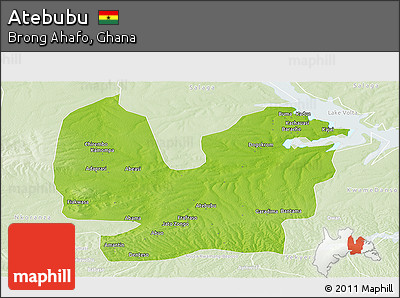 Physical Panoramic Map of Atebubu, lighten