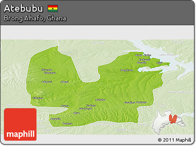 Physical Panoramic Map of Atebubu, lighten