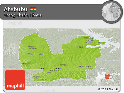 Physical Panoramic Map of Atebubu, lighten, semi-desaturated