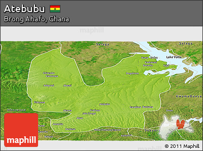 Physical Panoramic Map of Atebubu, satellite outside
