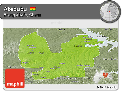 Physical Panoramic Map of Atebubu, semi-desaturated