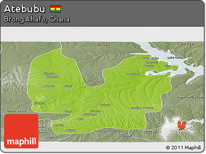 Physical Panoramic Map of Atebubu, semi-desaturated