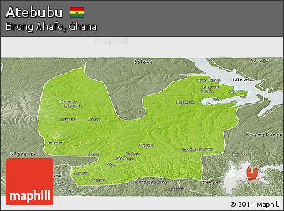 Physical Panoramic Map of Atebubu, semi-desaturated