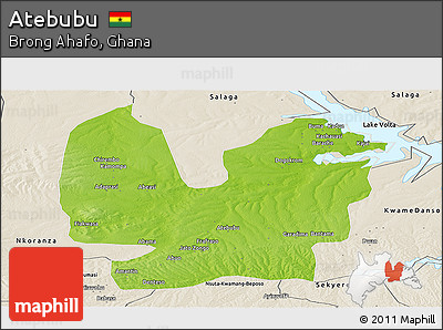 Physical Panoramic Map of Atebubu, shaded relief outside