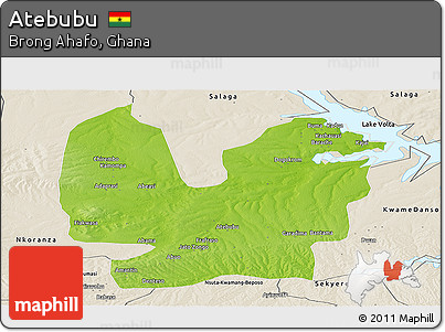 Physical Panoramic Map of Atebubu, shaded relief outside