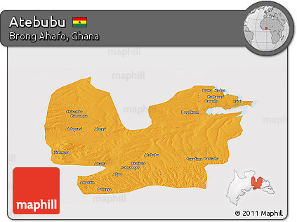 Political Panoramic Map of Atebubu, cropped outside