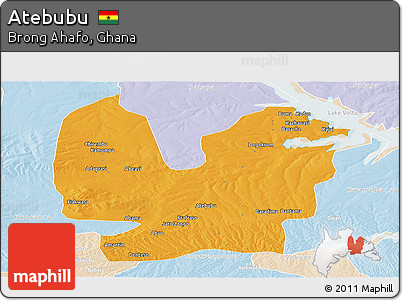 Political Panoramic Map of Atebubu, lighten