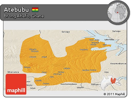 Political Panoramic Map of Atebubu, shaded relief outside