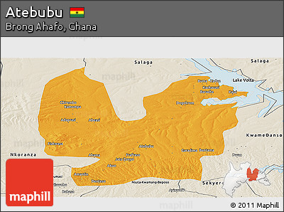 Political Panoramic Map of Atebubu, shaded relief outside