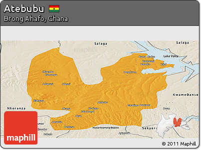 Political Panoramic Map of Atebubu, shaded relief outside