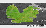 Satellite Panoramic Map of Atebubu, darken, desaturated