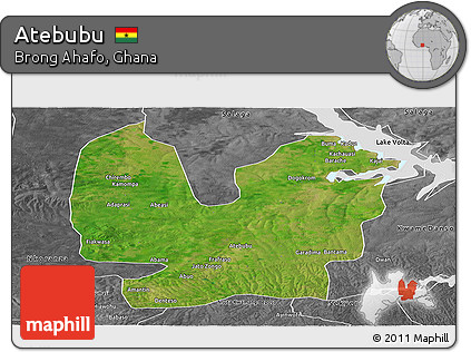 Satellite Panoramic Map of Atebubu, desaturated