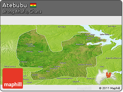 Satellite Panoramic Map of Atebubu, physical outside