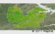 Satellite Panoramic Map of Atebubu, semi-desaturated