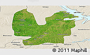 Satellite Panoramic Map of Atebubu, shaded relief outside