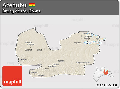 Shaded Relief Panoramic Map of Atebubu, cropped outside