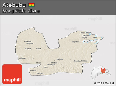 Shaded Relief Panoramic Map of Atebubu, cropped outside