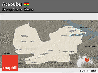 Shaded Relief Panoramic Map of Atebubu, darken